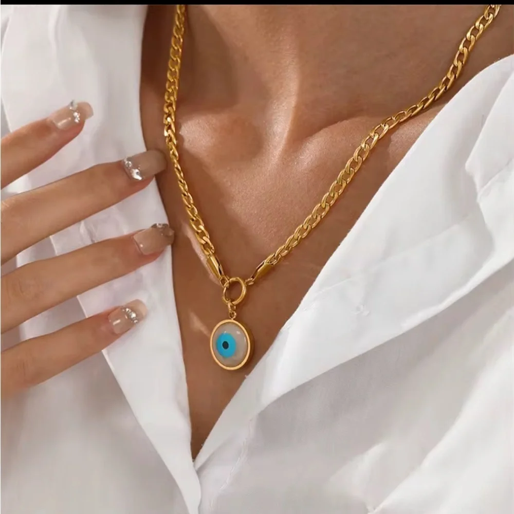 18k Gold plated Evil Eye Pendant Necklace Steel Stainless